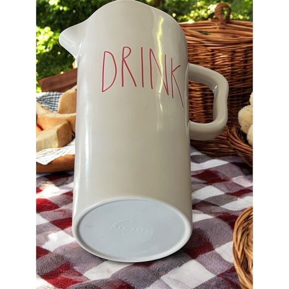 Rae Dunn White Melamine Pitcher "DRINK" Farmhouse Rustic Decor Lemonade Iced Tea - Picture 4 of 8